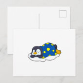 Carte Postale Manchot au lit avec couverture (Devant / Derrière)