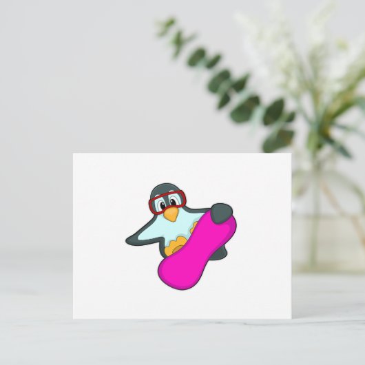 Carte Postale Manchot aux lunettes de ski et de snowboard (Debout devant)