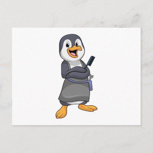 Carte Postale Manchot comme coiffeur avec un peigne (Devant)