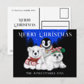 Carte Postale Manchot de Noël bébé ours polaire bébé phoque (Devant / Derrière)