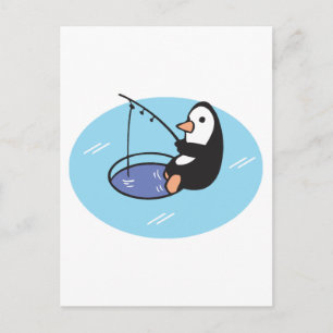 Carte Postale manchot de pêche sur glace mignon