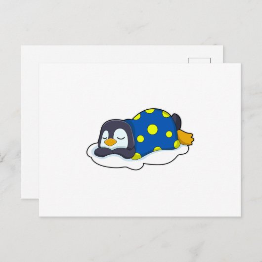 Carte Postale Manchot endormi avec couverture (Devant / Derrière)