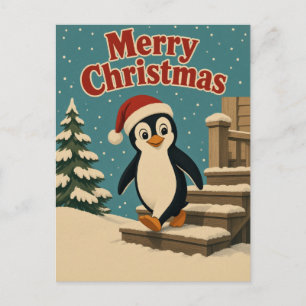 Carte Postale Manchot Neige Marche Animal Noël