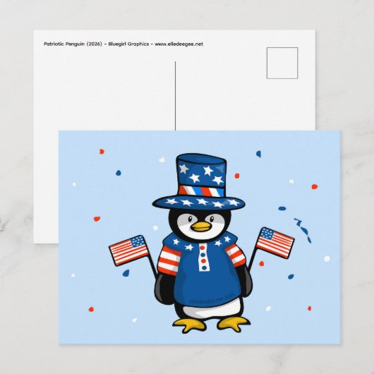 Carte Postale Manchot patriotique (Devant / Derrière)