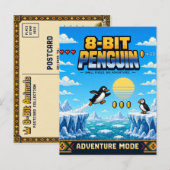 Carte Postale Manchot, Pixel Art Rétro 8 Bits (Devant / Derrière)