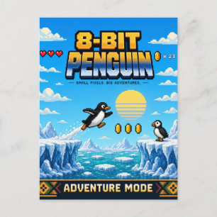 Carte Postale Manchot, Pixel Art Rétro 8 Bits
