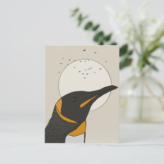 Carte Postale Manchot Solitaire Sous la Lune (Debout devant)