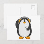 Carte Postale Manchot & Téléphone mobile avec Écouteur (Devant / Derrière)