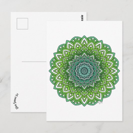 Carte Postale Mandala à fleurs vertes (Devant / Derrière)