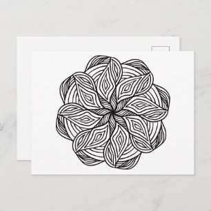 Carte Postale Mandala Abstrait Noir Blanc Minimal Coloration