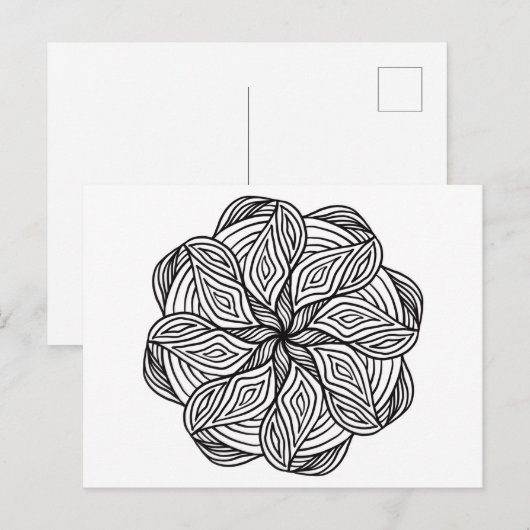 Carte Postale Mandala Abstrait Noir Blanc Minimal Coloriage (Devant / Derrière)