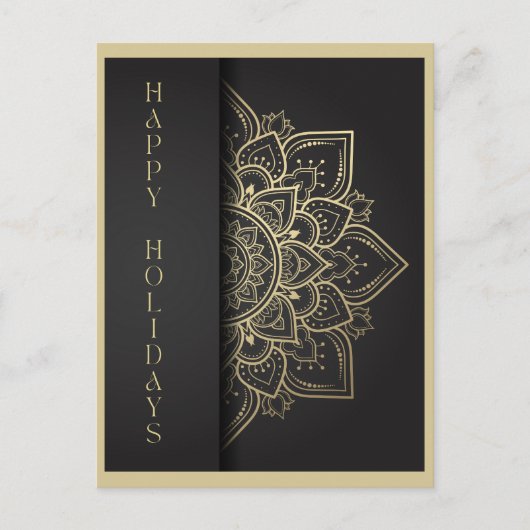 Carte Postale Mandala Black and Gold Happy Holidays (Devant)