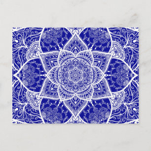 Carte Postale Mandala bleu et blanc - Loergann en Sapphire