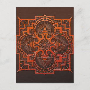 Carte Postale mandala de gravure sur bois en omjarah