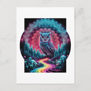Carte Postale Mandala de hibou psychédélique - Art de forêt trip
