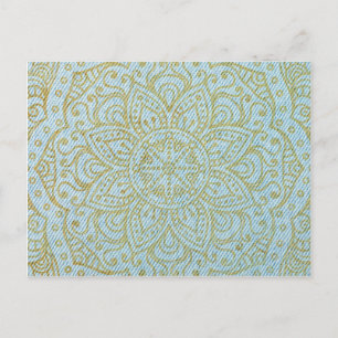 Carte Postale Mandala d'or sur Jeans bleu clair