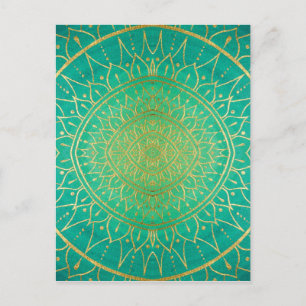 Carte Postale Mandala Emeral Vert or couleur