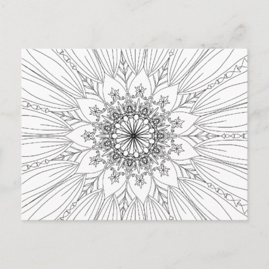 Carte Postale Mandala fleur coloriage motif floral (Devant)