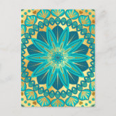 Carte Postale Mandala Fleur Or Bleu (Devant)