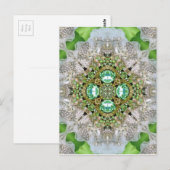 Carte Postale Mandala florale bling vert émeraude rhinestone (Devant / Derrière)