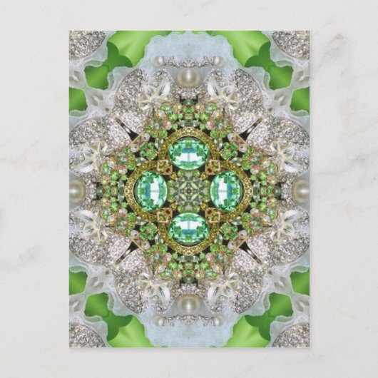 Carte Postale Mandala florale bling vert émeraude rhinestone (Devant)
