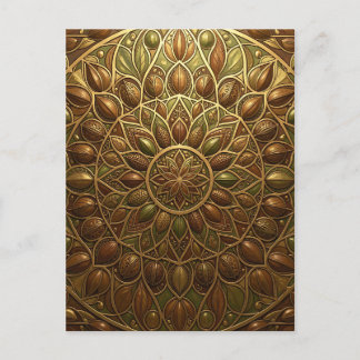 Carte Postale Mandala florale en bronze doré orné en relief