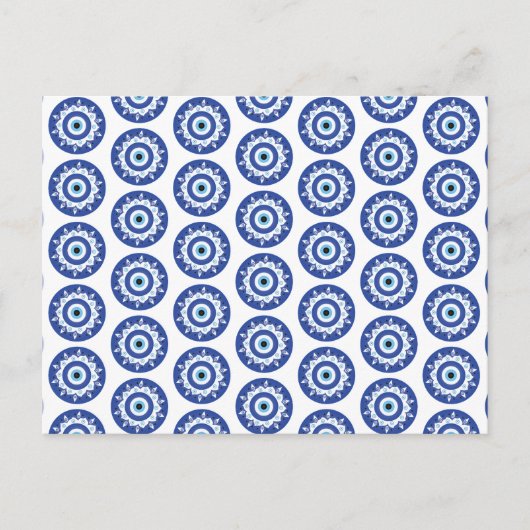 Carte Postale Mandala Grec Mal Eye Motif Bleu Blanc (Devant)