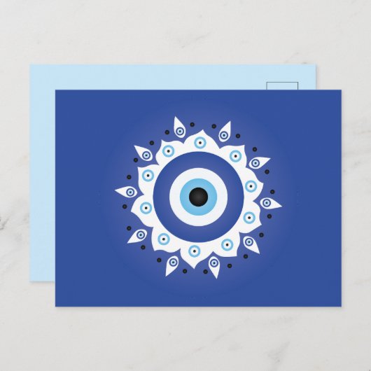Carte Postale Mandala Grec Mal Oeil Bleu Blanc (Devant / Derrière)