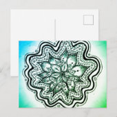 Carte postale Mandala indonésienne verte et bleue (Devant / Derrière)