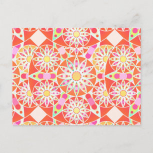 Carte Postale Mandala motif, corail rouge, rose, or