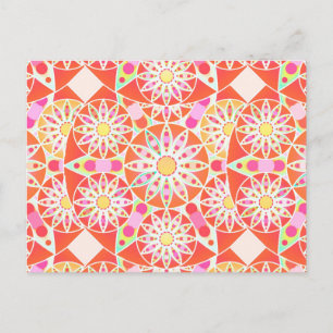 Carte Postale Mandala motif, corail rouge, rose, or