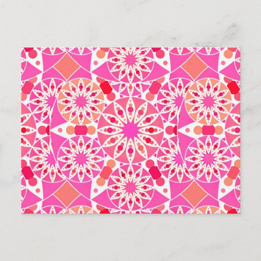 Carte Postale Mandala motif, tons rose et corail (Devant)