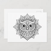Carte Postale Mandala Owl Head Line Art (Devant / Derrière)