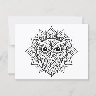 Carte Postale Mandala Owl Head Line Art