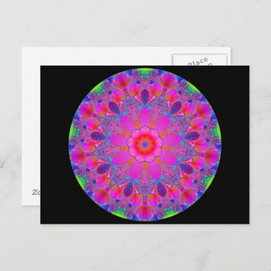 Carte Postale Mandala psychédélique rose (Devant / Derrière)
