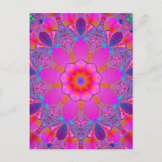 Carte Postale Mandala psychédélique rose et violet (Devant)