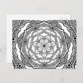 Carte Postale Mandala psychédélique tripant noir et blanc Hippie (Devant / Derrière)