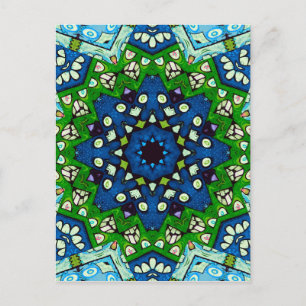 Carte Postale Mandala Retro Mosaic Vert Motif bleu