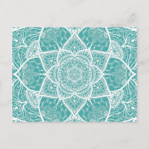 Carte Postale Mandala sarcelle et blanc - Loergann dans le bleu