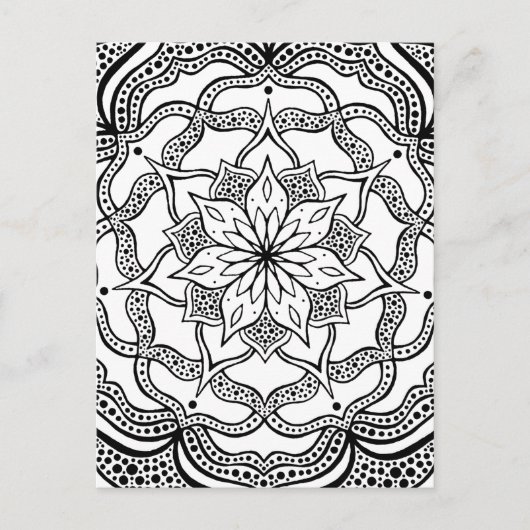 Carte Postale Mandala trippy psychédélique hippie noir et blanc (Devant)