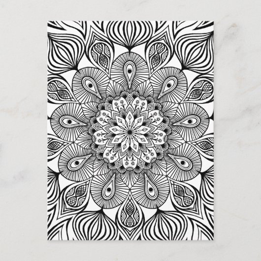 Carte Postale Mandala trippy psychédélique hippie noir et blanc (Devant)