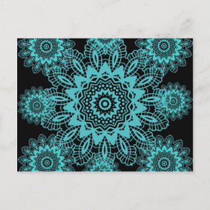 Carte Postale Mandala turquoise Blue and Black Lace