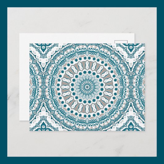 Carte Postale Mandala Turquoise côtier et sable inspirée de l'oc