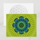 Carte Postale Mandala vert bleu | fleur vert clair (Devant / Derrière)