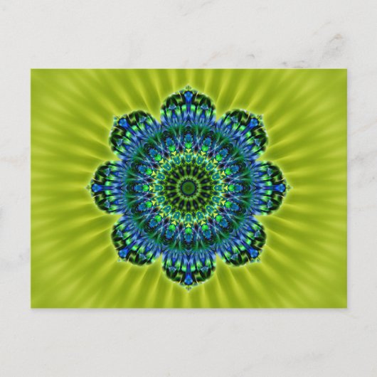 Carte Postale Mandala vert bleu | fleur vert clair (Devant)