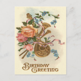 Carte Postale Mandolin Horns Roses Oubliez-Moi-Ne-Pas