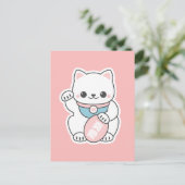Carte Postale Maneki Neko rose (Debout devant)