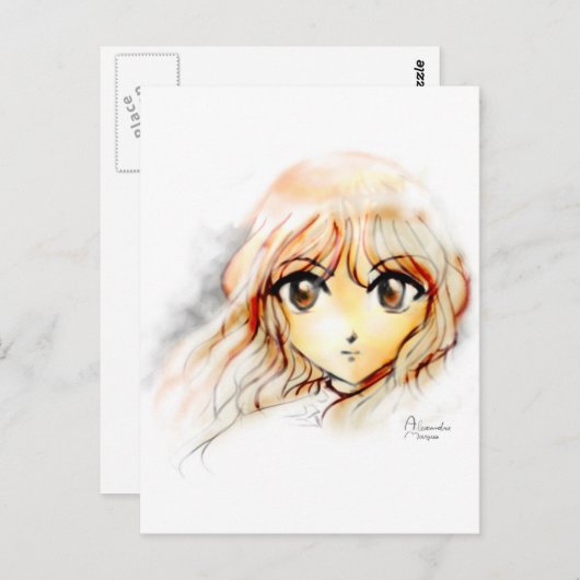 Carte Postale Manga Anime Girl croquis gros yeux kawaii mignon (Devant / Derrière)