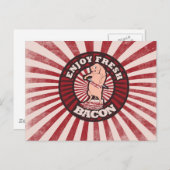 Carte Postale Mange frais Bacon Funny Cochon Parodie (Devant / Derrière)