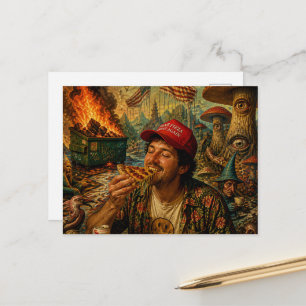 Carte Postale Manger de la pizza pendant que la benne à ordures